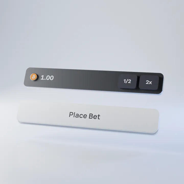 The stake box set to 1.00 BTC with its half and double buttons, above the Place Bet button